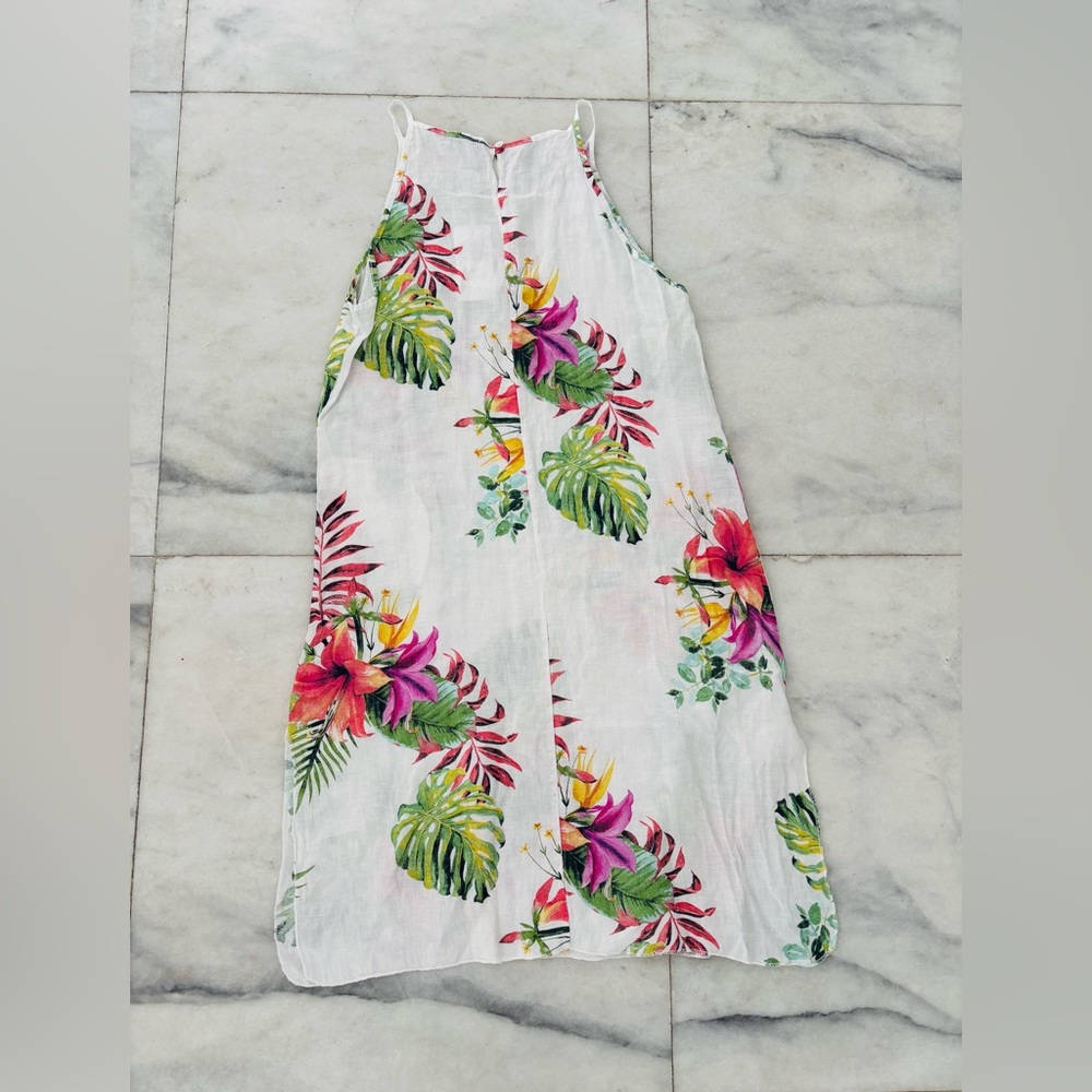 Lungo L’arno Dress Hawaiian Floral Linen Sleeveless Pockets M NWT Boho Italy - Picture 2 of 9